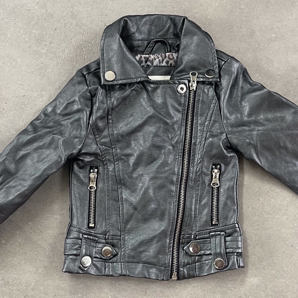 Grey Leatherette Moto Jacket - 2T